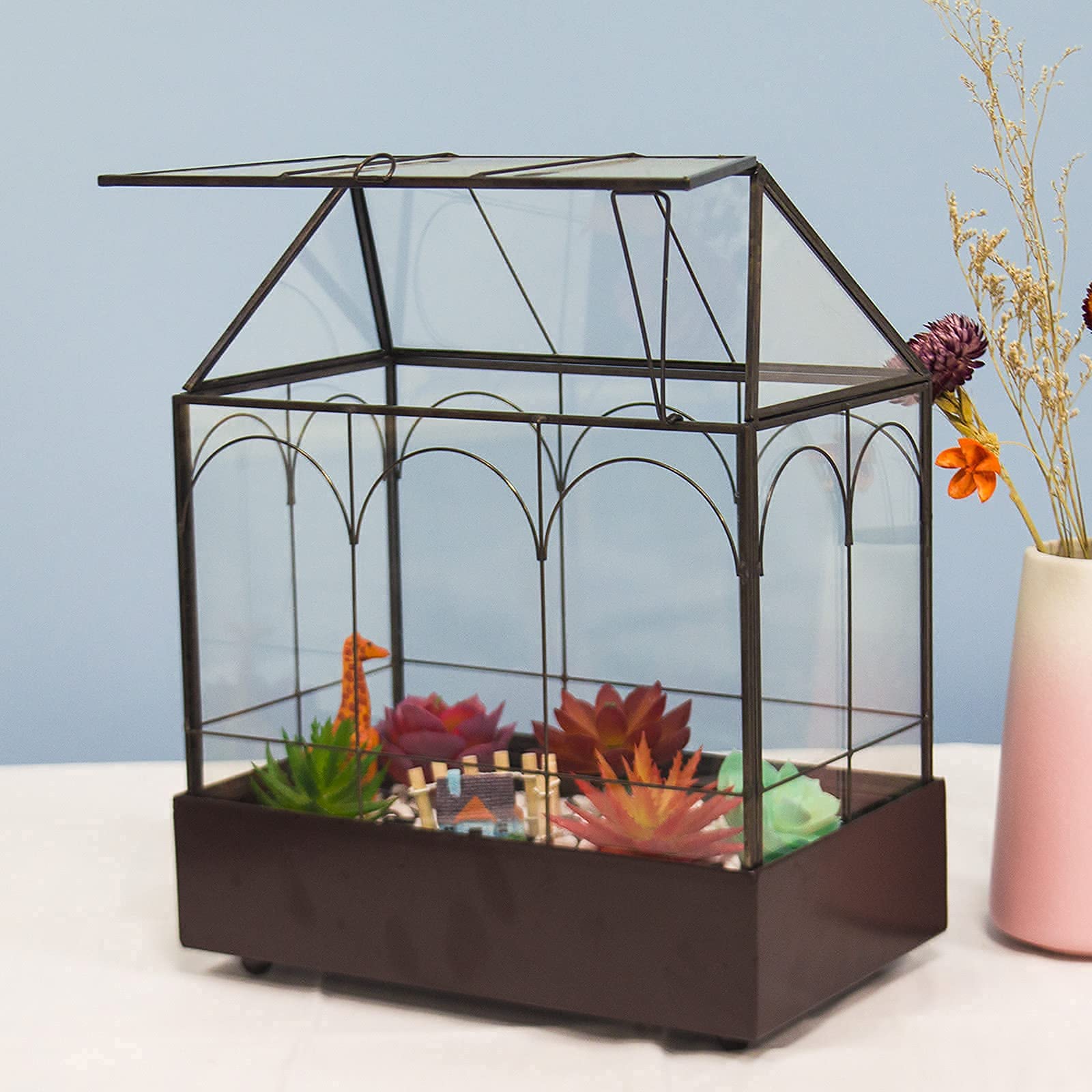 YIMORENCE V tall glass terrarium ideal for desk or shelf display