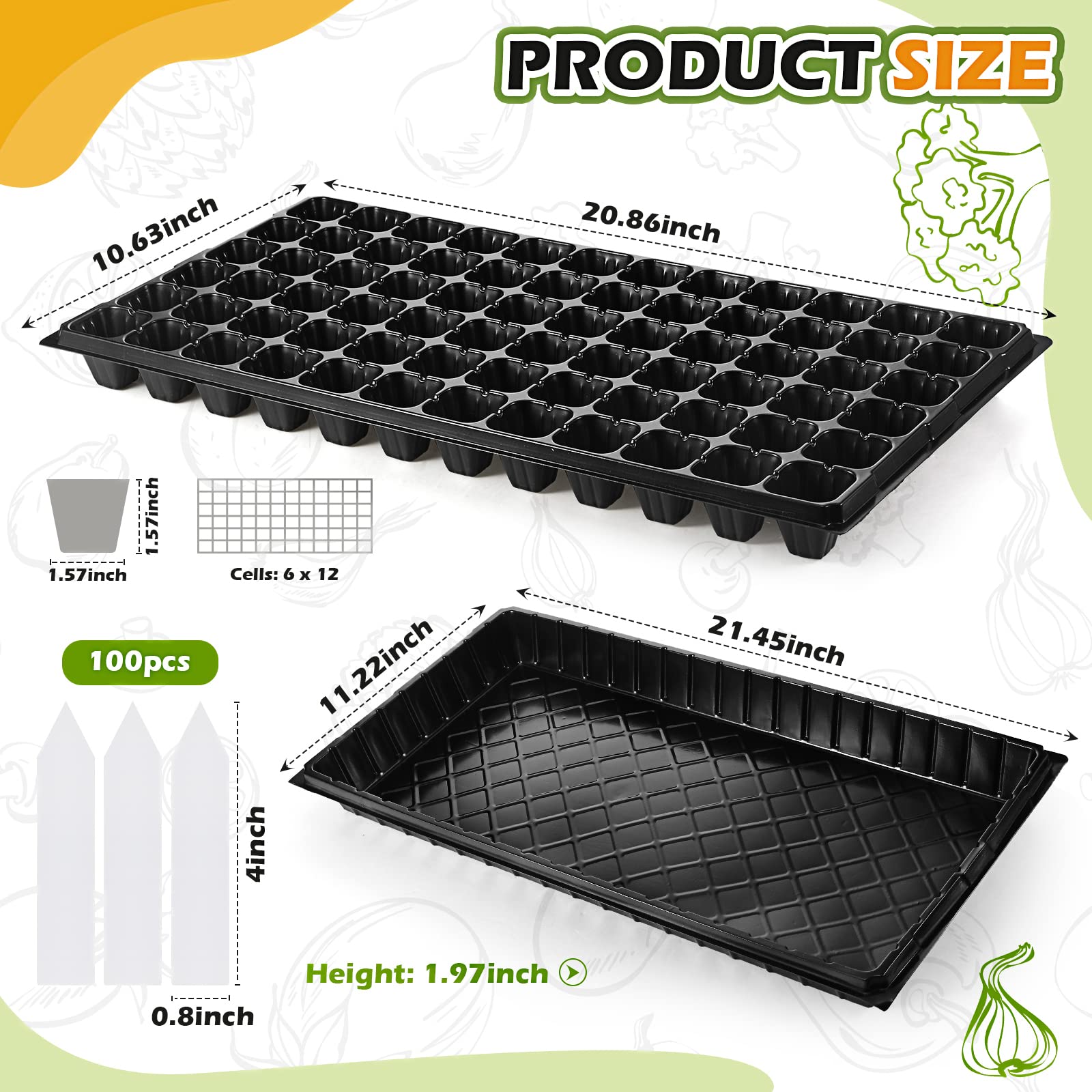 Close-up of Yinder 72-cell seedling tray showing individual cells
