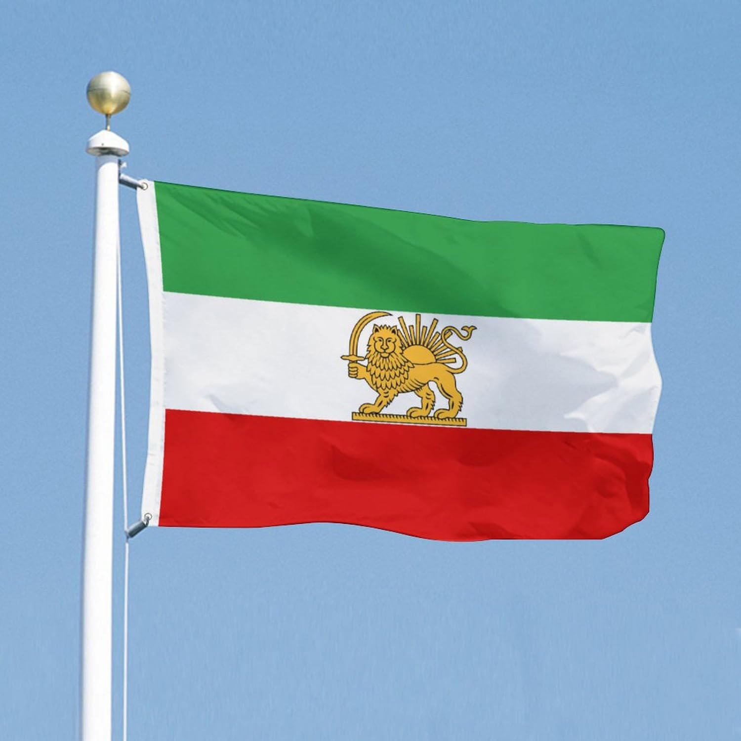 YINGFAN Iran flag on sturdy polyester fabric with sharp Lion and Sun emblem.