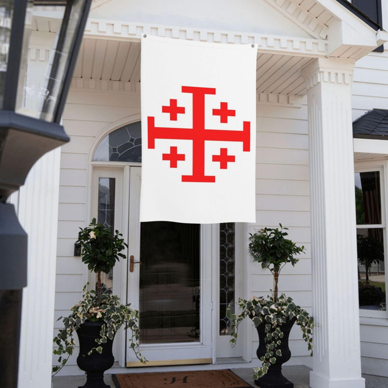 YINGFAN Jerusalem Cross flag brass grommets for secure outdoor hanging.