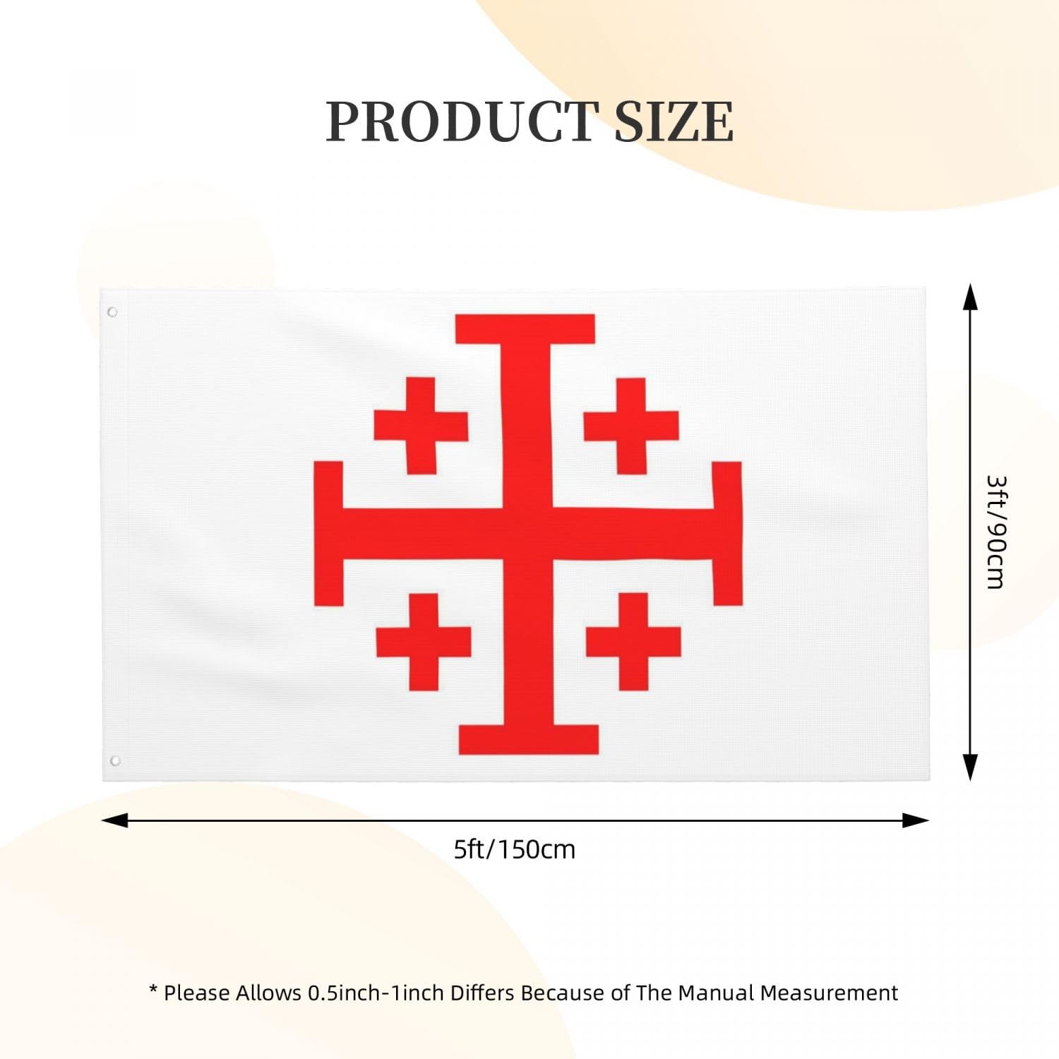 YINGFAN Jerusalem Cross flag double-stitched for lasting durability.