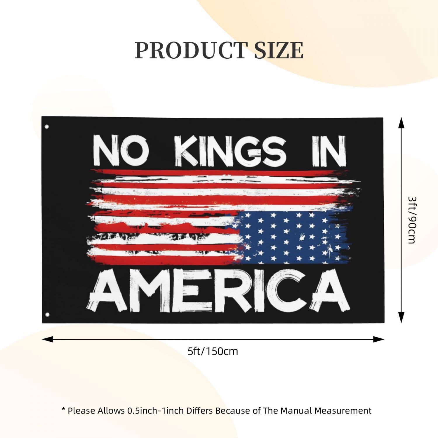 YINGFAN No Kings in America flag brass grommets close-up for secure hanging