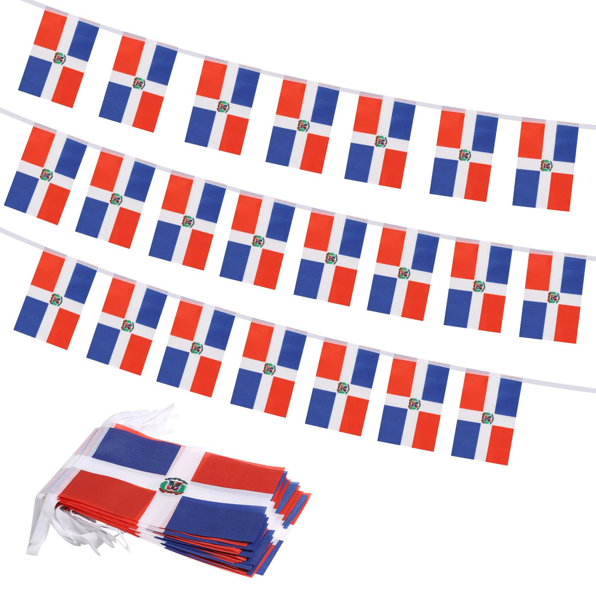 Yingnner Dominican Republic flag banner draped across a wall for festive ambiance.