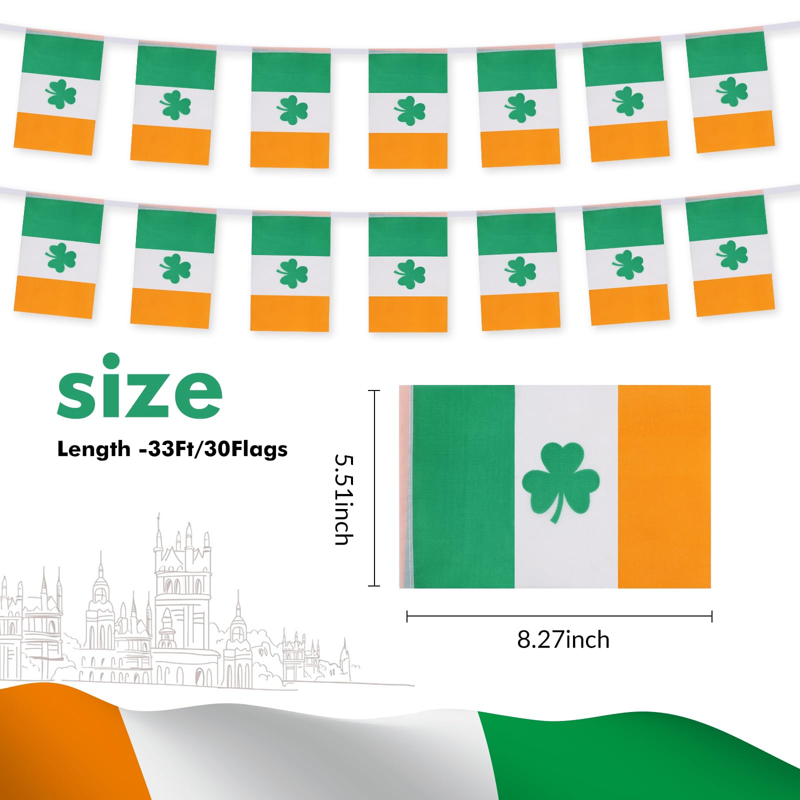 Yingnner Ireland Shamrock Flag Banner lines walls for bright St Patrick's Day ambiance.