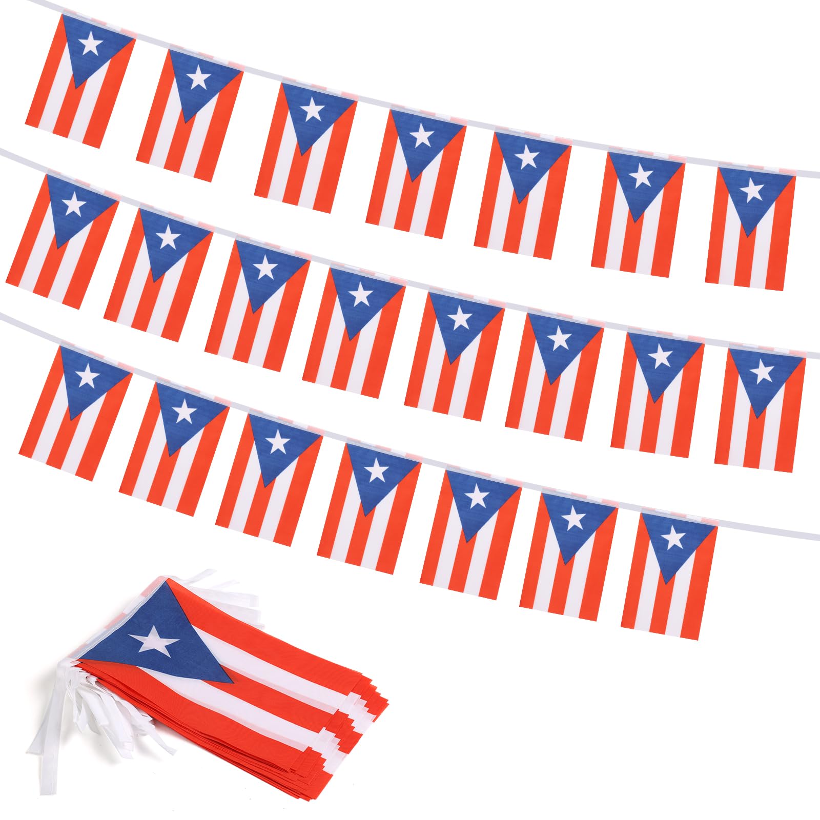Yingnner Puerto Rico flag banner hanging along a wall for festive ambiance.