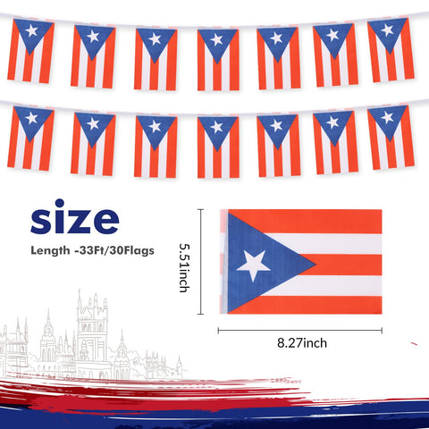 Yingnner Puerto Rico flag mini flags arranged along a 33-foot string for easy display.