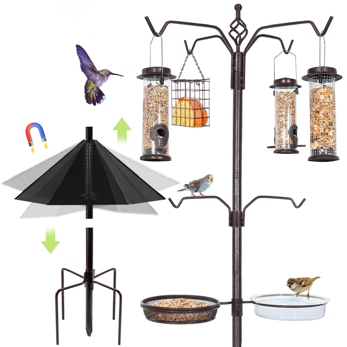 YINGYM 6-hook bird feeding station overview for garden birdwatching