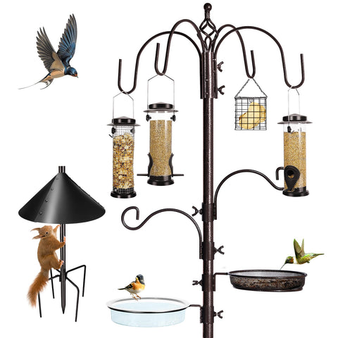 YINGYM 6-Hook Bird Feeding Station stand invites diverse backyard birds for easy viewing