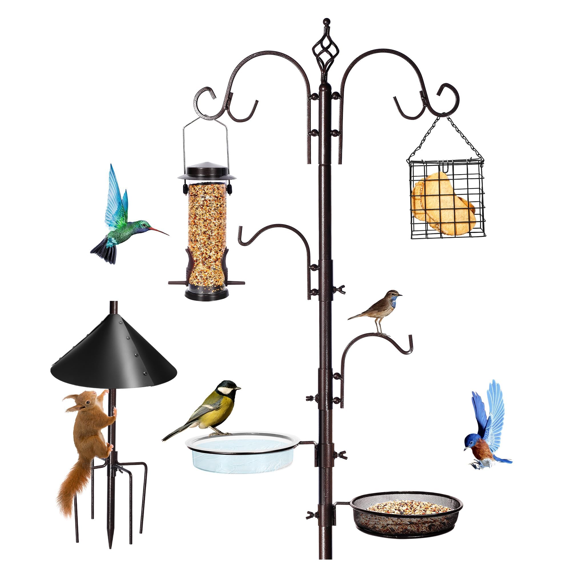 YINGYM Bird Feeding Station on an 87-inch pole with versatile hanging options for the yard