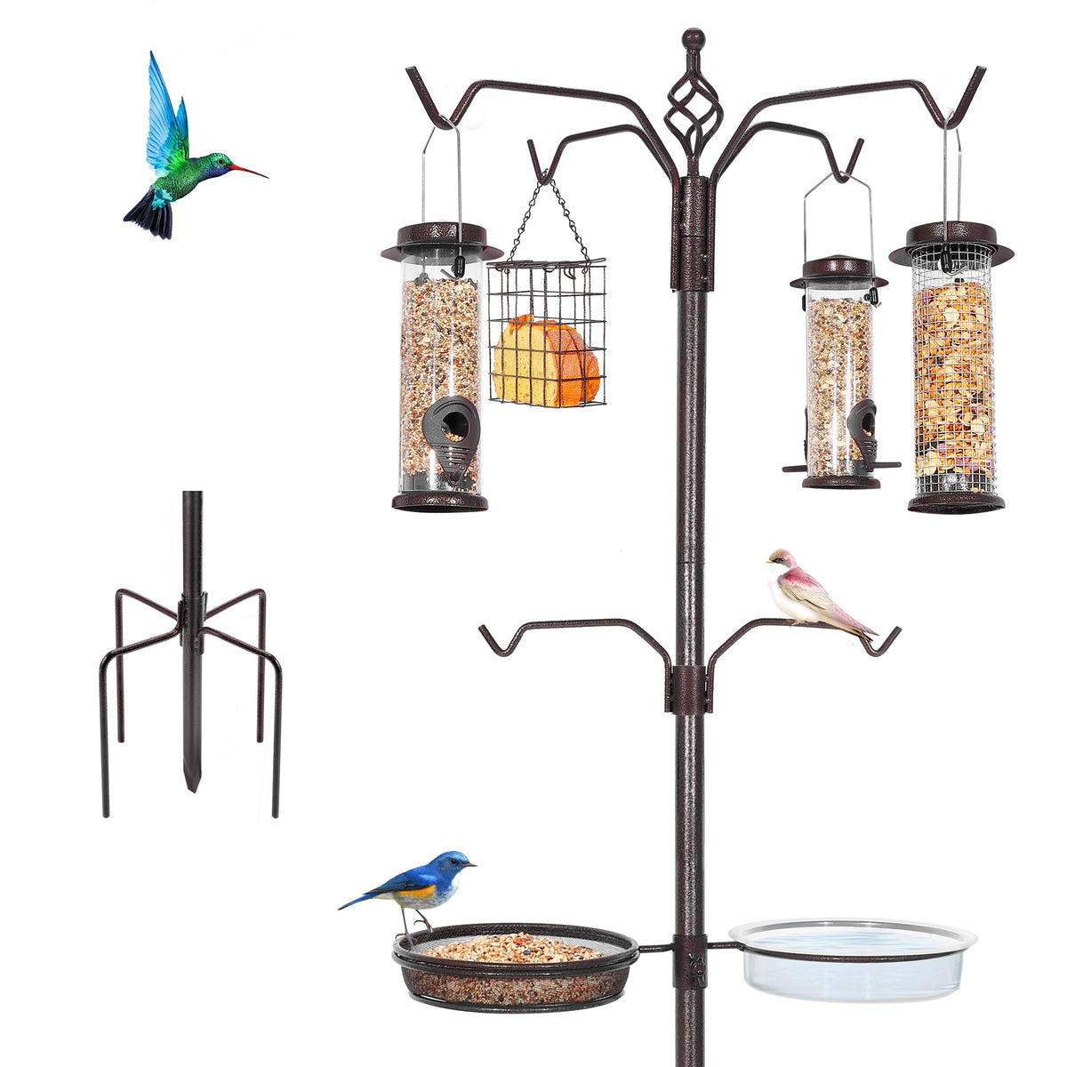 YINGYM bird feeding station kit on a 94-inch pole for stable outdoor feeding.