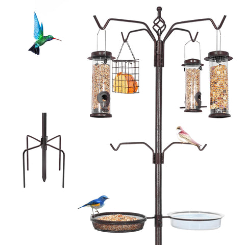 YINGYM bird feeding station kit on a 94-inch pole for stable outdoor feeding.