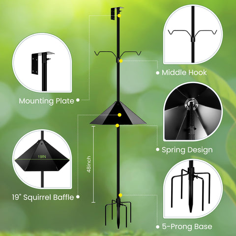 YINGYM 19-inch squirrel baffle deters intruders while feeding birds.