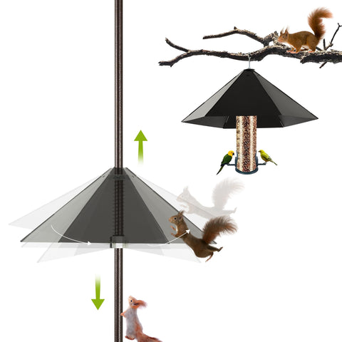YINGYM widened 19-inch squirrel baffle blocks climbing squirrels from bird feeders.