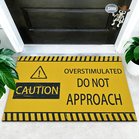 Yinhua funny door mat 17x29 in outdoor entryway highlights the playful caution message and color.