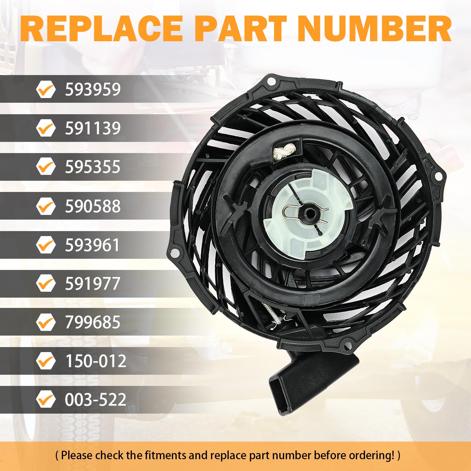 Yinlowa 140cc engine recoil starter compatible with common walk behind mowers