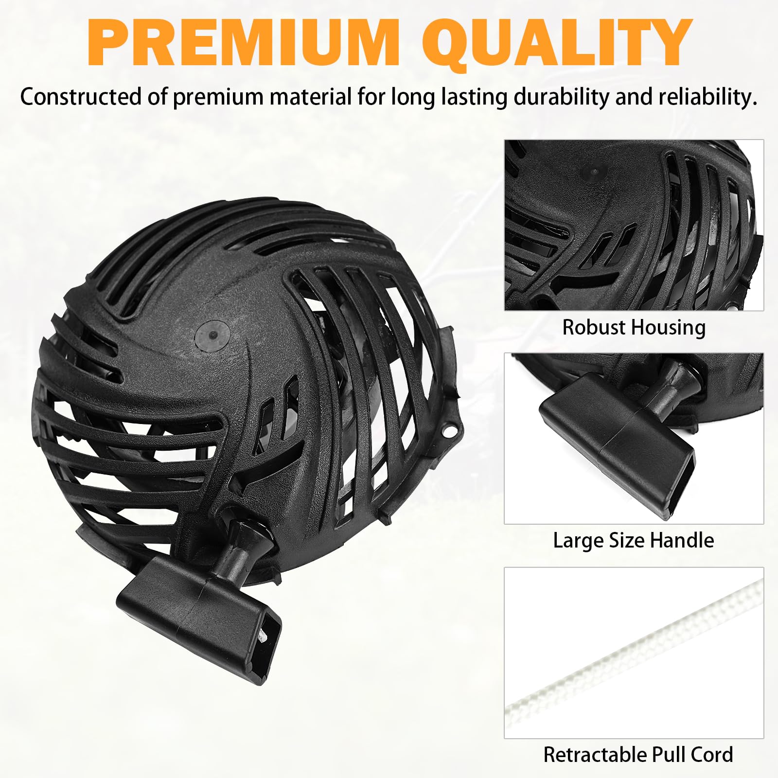 Yinlowa recoil starter for Briggs and Stratton 09P602 shows reinforced rope durability