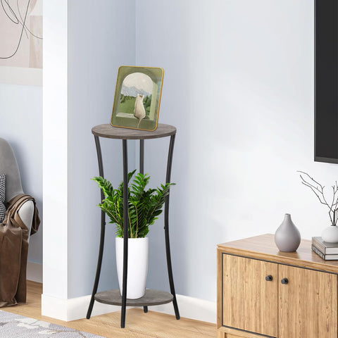 YINMIT gray-finish round plant stand complements modern interiors while supporting greenery.
