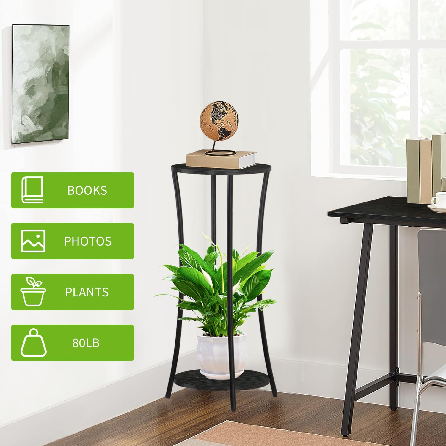 YINMIT round plant stand black board design blends with modern decor.