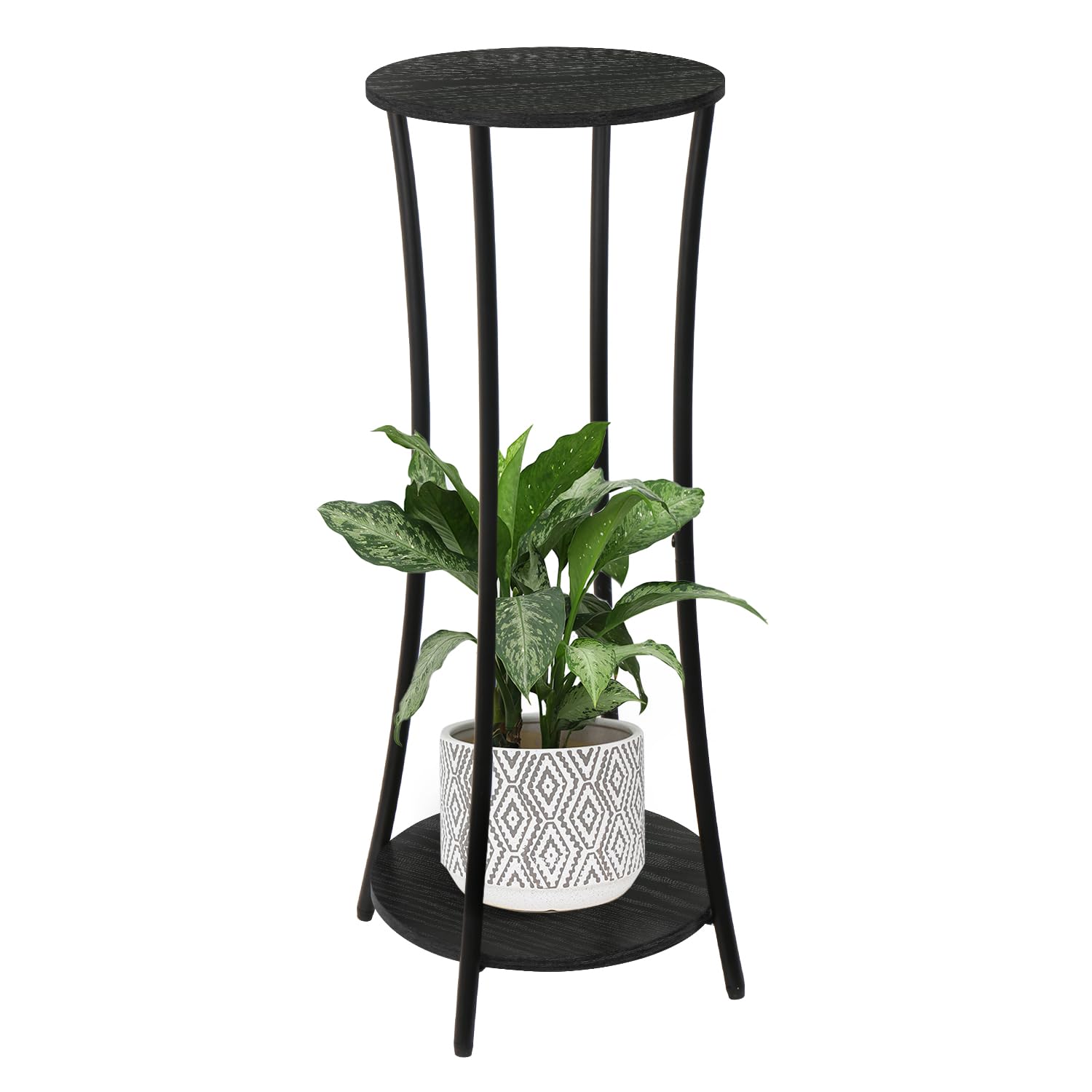YINMIT round plant stand left view showing two-tier shelves for indoor plants.