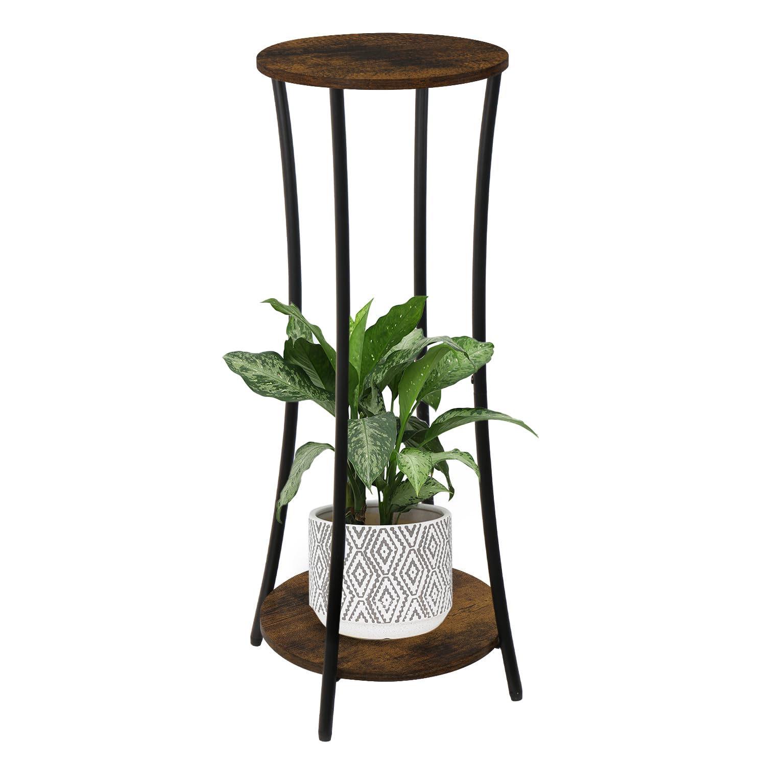 YINMIT Round two-tier plant stand front view, ideal for displaying multiple indoor plants.