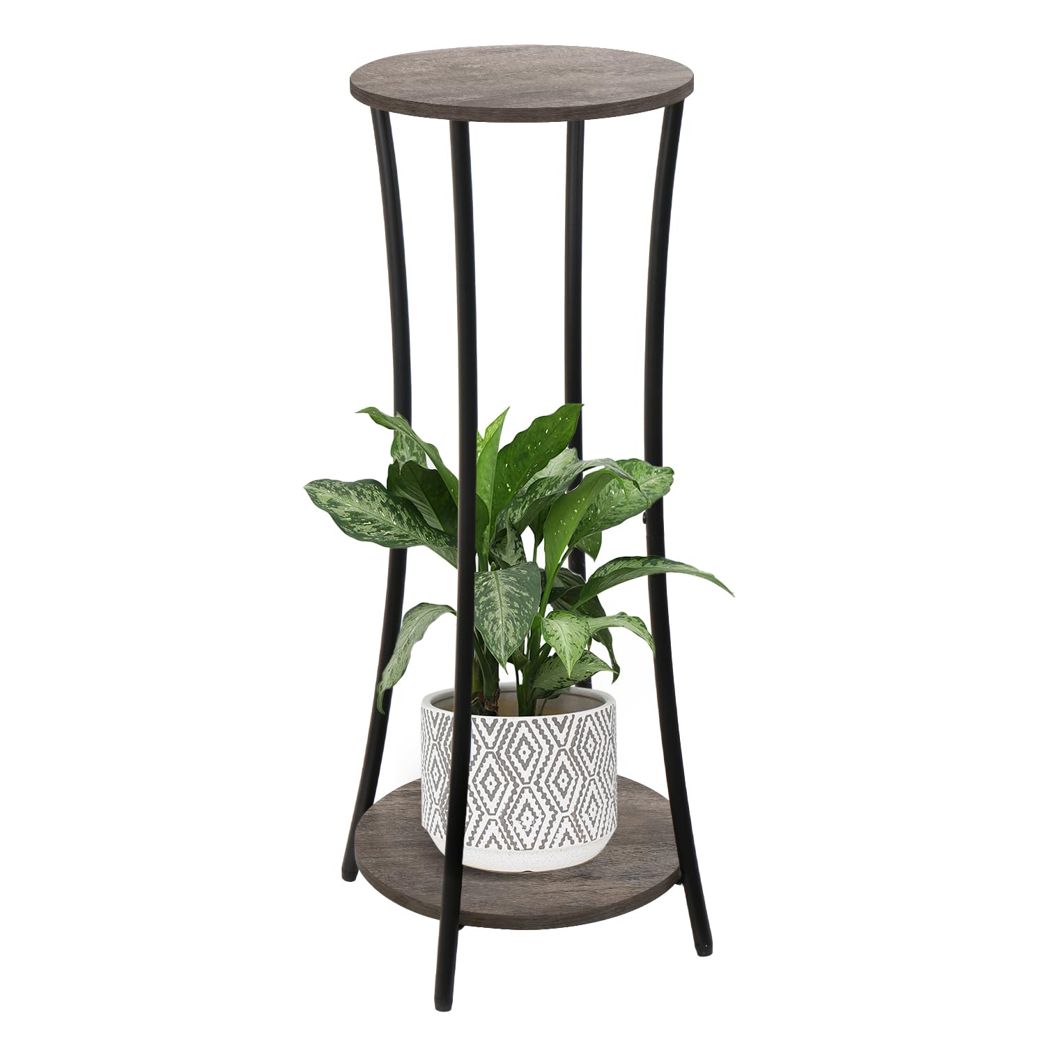YINMIT round two-tier plant stand displaying multiple indoor plants with vertical space optimization.