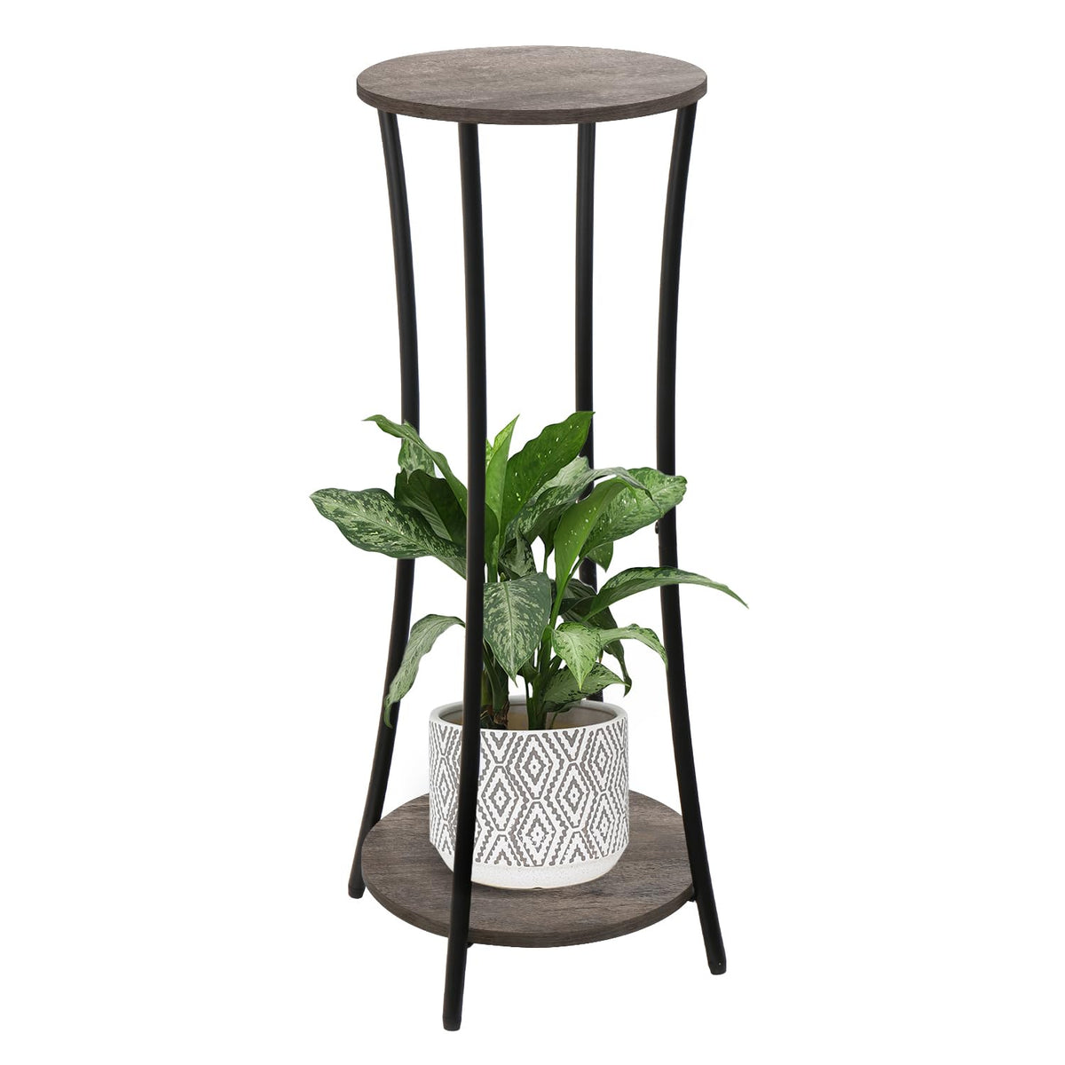 YINMIT round two-tier plant stand displaying multiple indoor plants with vertical space optimization.