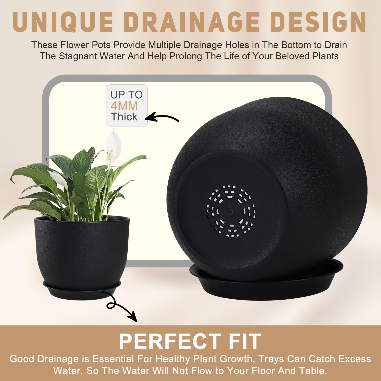 YNNICO lightweight PP plastic plant pot with matte finish.