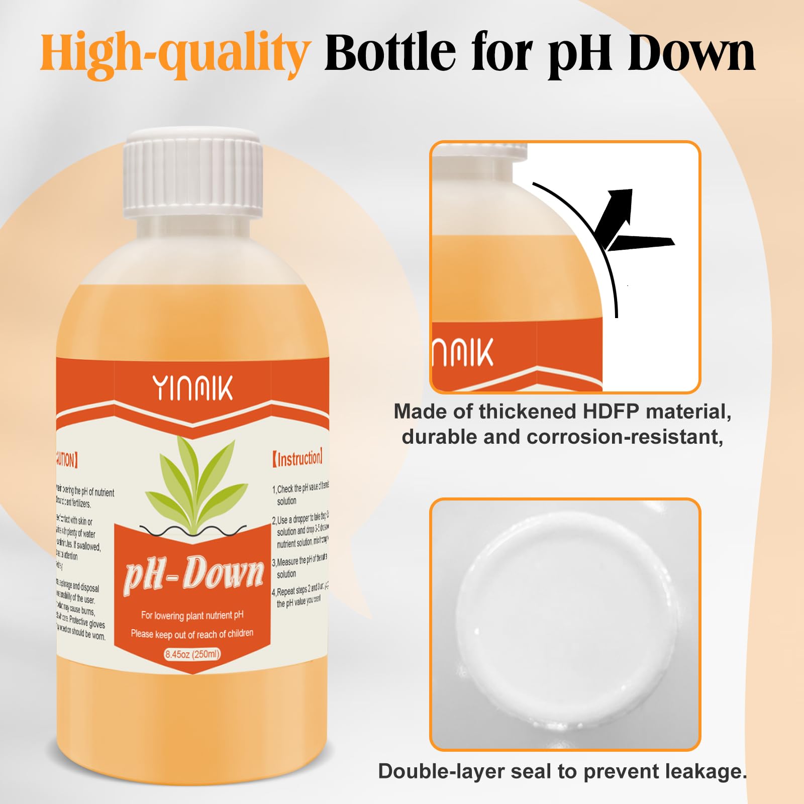 Close-up of YINMIK pH Down bottle highlighting durable design