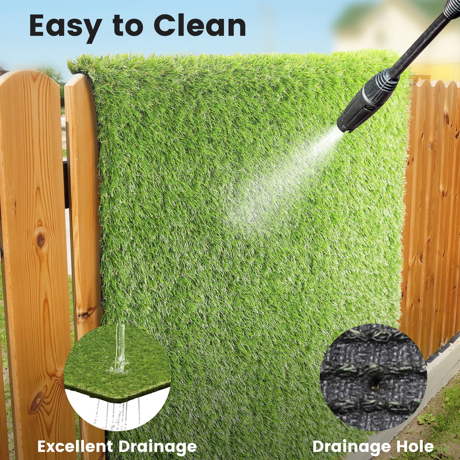 Yinoos grass mat in dog potty area supports easy cleanup.