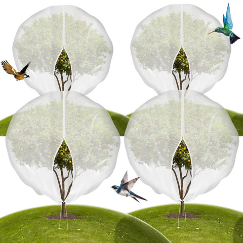 Yiosumseuo 4-pack 10x10ft netting shields fruit trees from birds.