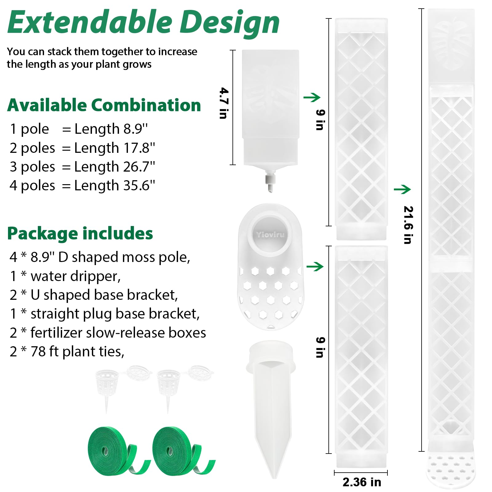 Anti-tip U-shaped base provides stable support for indoor vines.