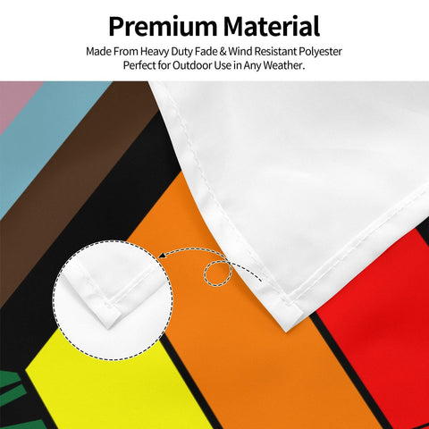 YISDZSW Progress Pride Flag weatherproof polyester material resists fading and rain.