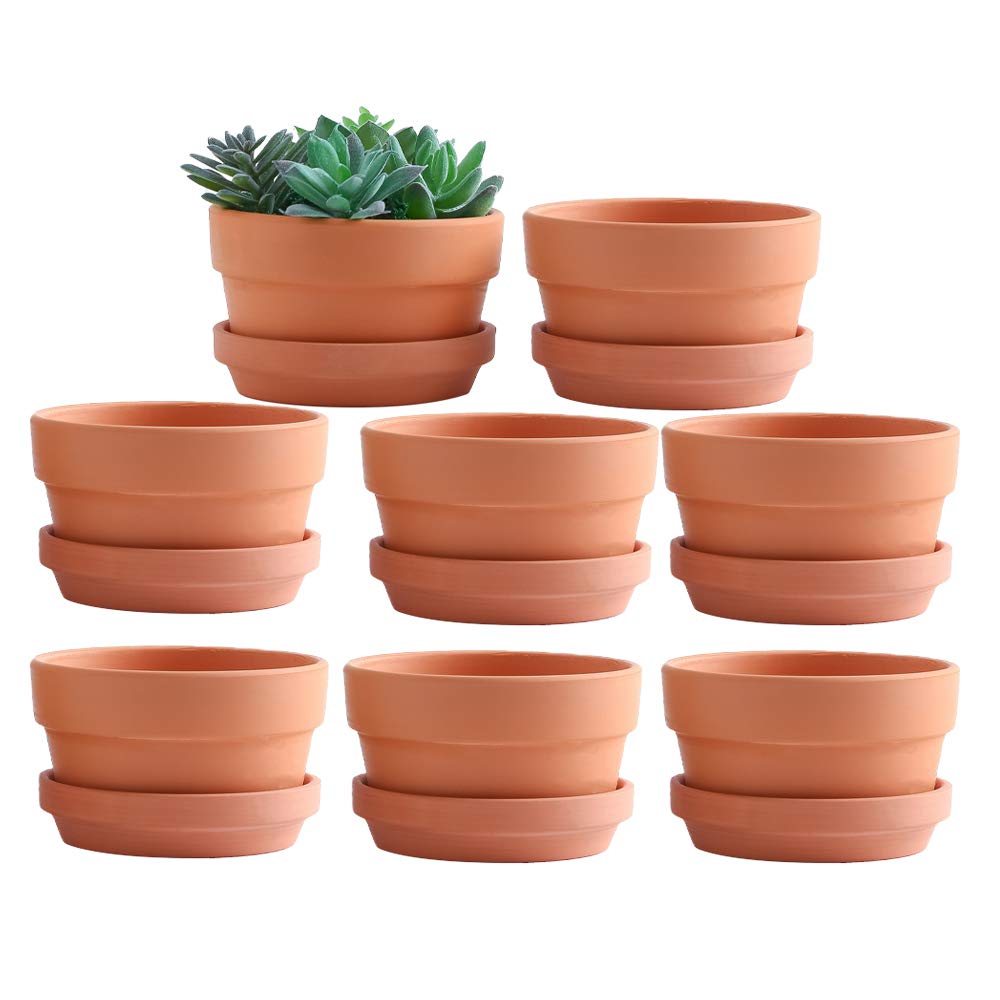 Yishang 4.4-inch terracotta pot front view showing durable bake and crack resistance.