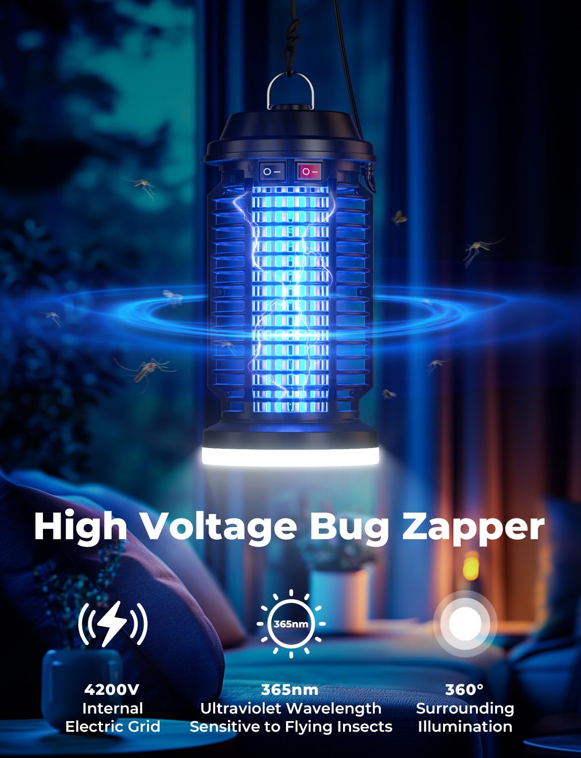 4200V high-voltage shock quickly neutralizes pests on contact.
