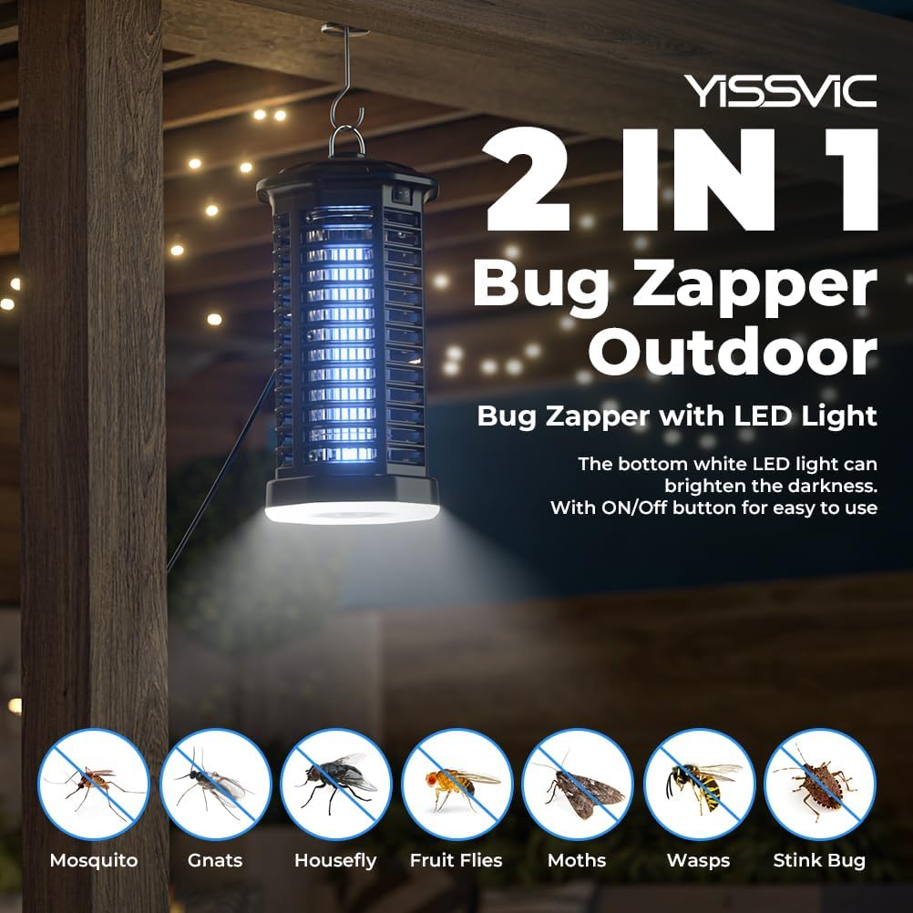 YISSVIC bug zapper 4200V shock kills quickly near seating areas