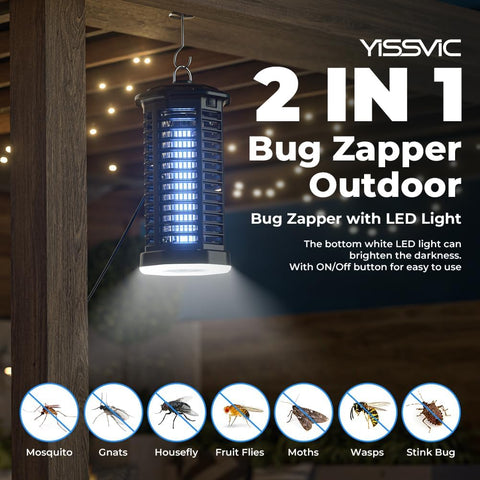 YISSVIC bug zapper 4200V shock kills quickly near seating areas