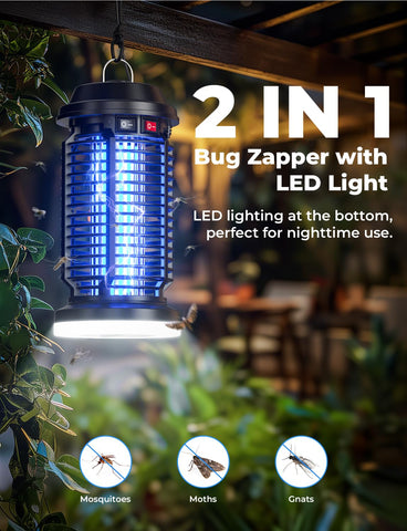Bottom light provides ambient illumination while attracting bugs nearby.