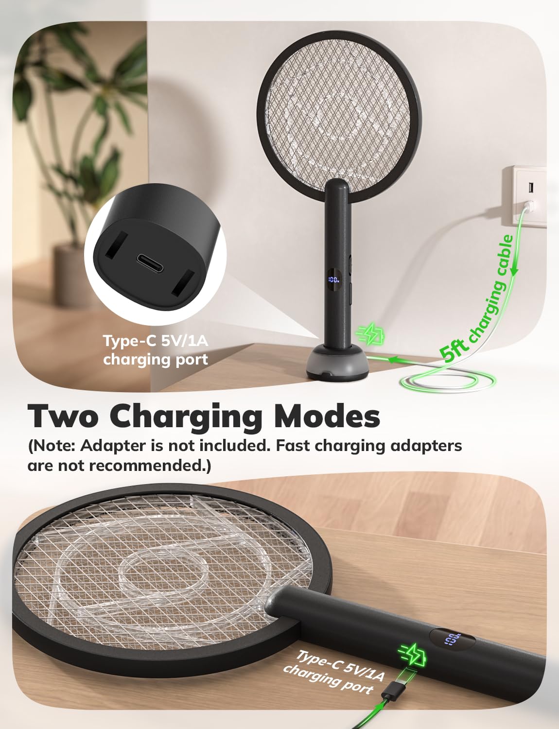 YISSVIC fly zapper racket at night with warm ambience for outdoor use