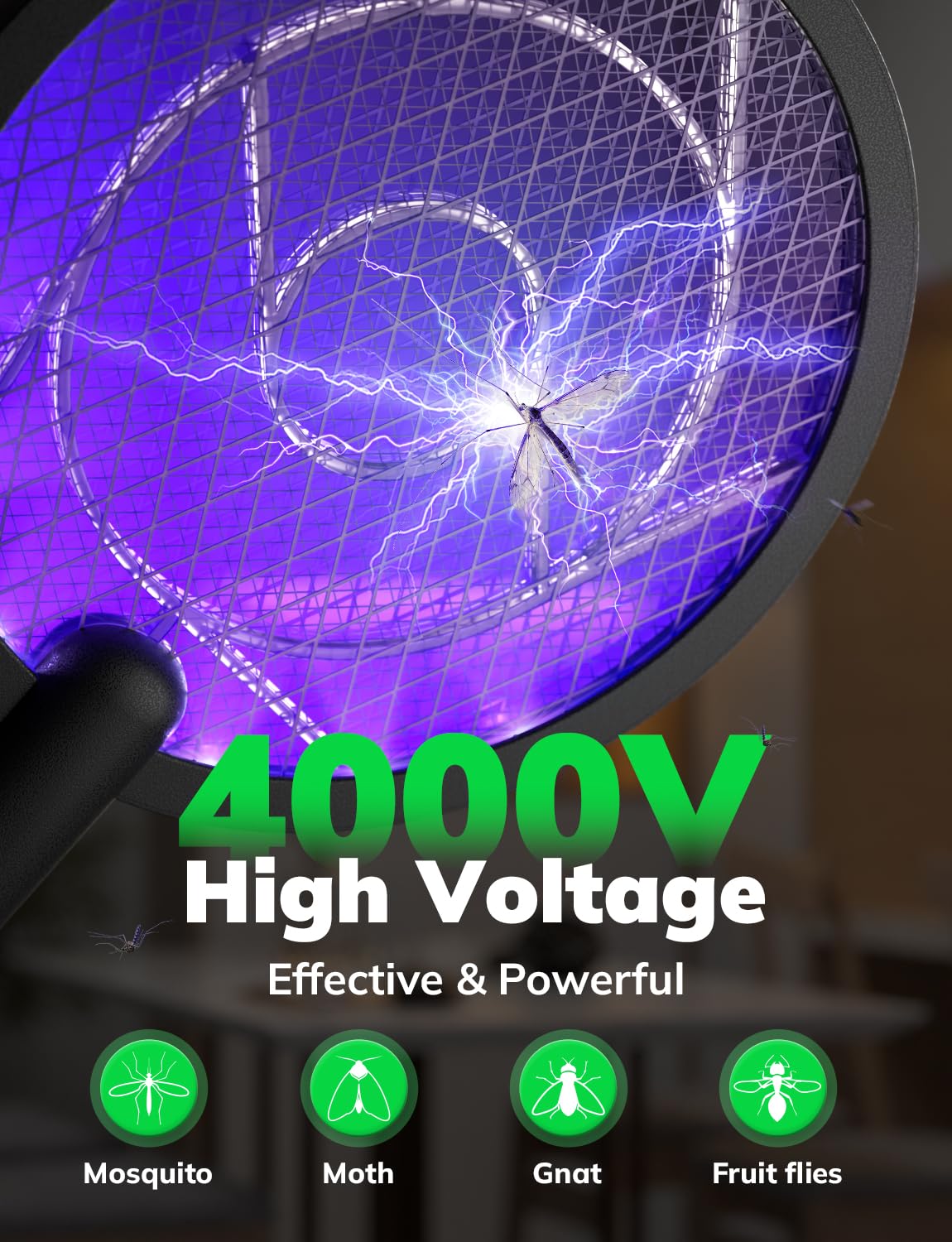 YISSVIC fly zapper racket on charging base with warm light to attract pests