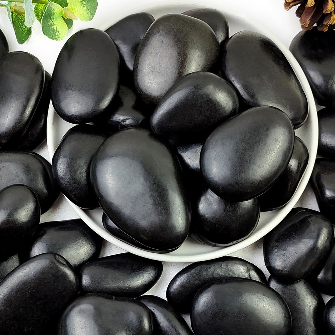 YISZM black pebbles closeup for decorative accents and modern landscaping