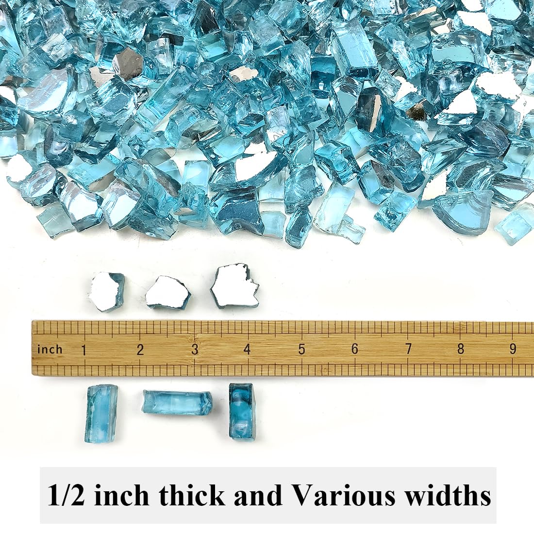 Close-up of YISZM Aqua Blue half-inch glass showing facets and rich color.