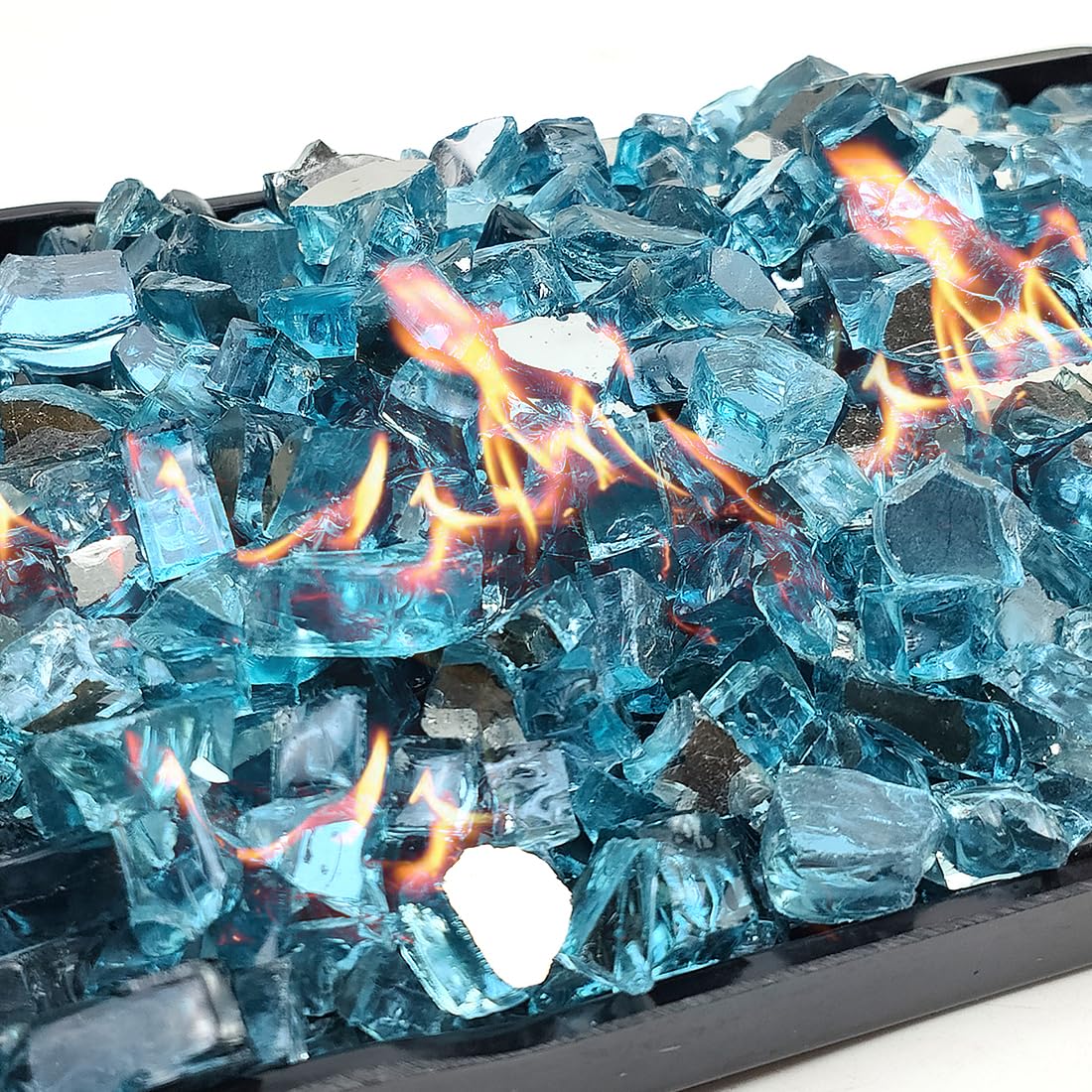 YISZM Aqua Blue half-inch glass color enhances flame glow with a modern touch.