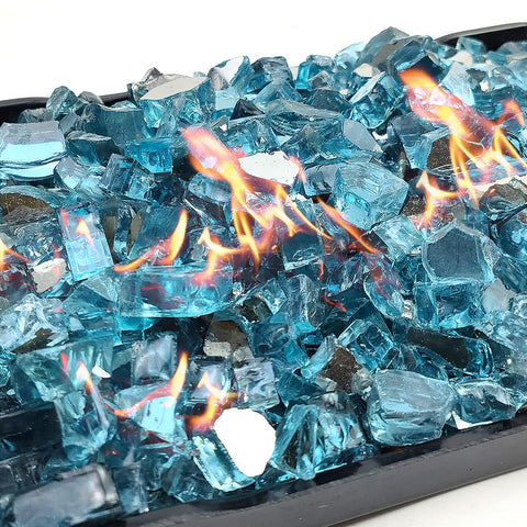 YISZM Aqua Blue half-inch glass color enhances flame glow with a modern touch.