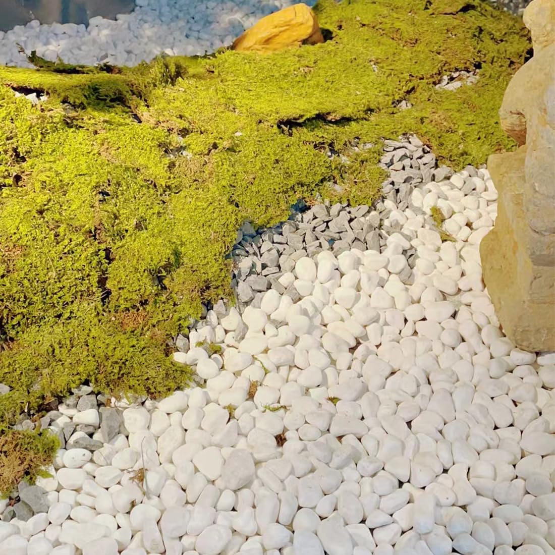 YISZM garden white pebbles brighten pathways and beds.
