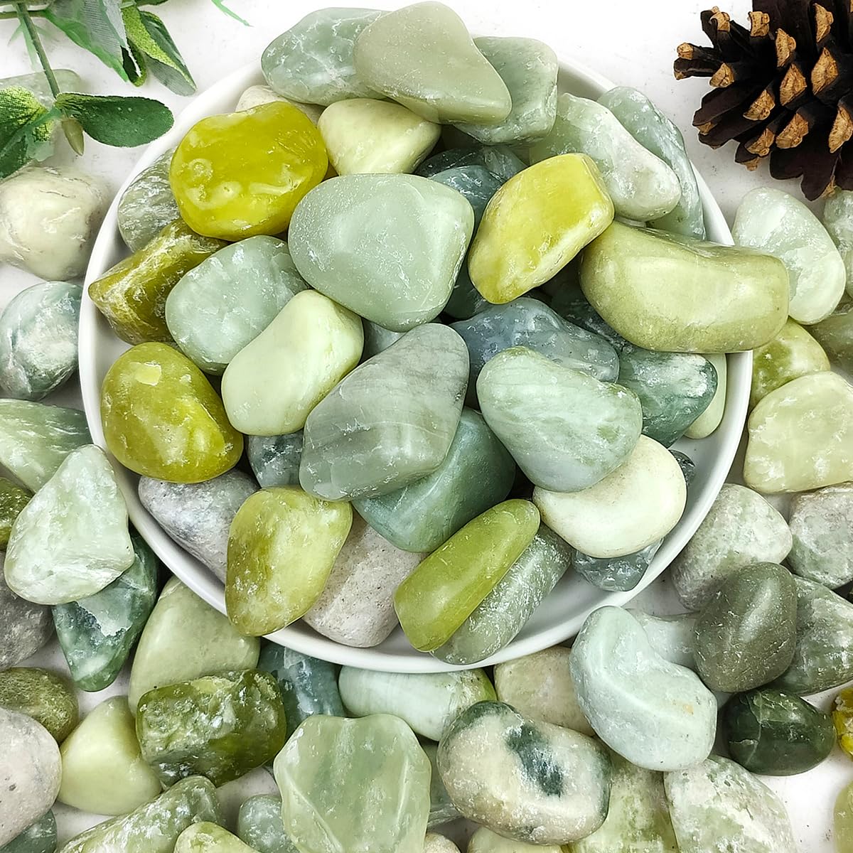 YISZM jade pebbles close-up showing natural smooth surface for decor and plants