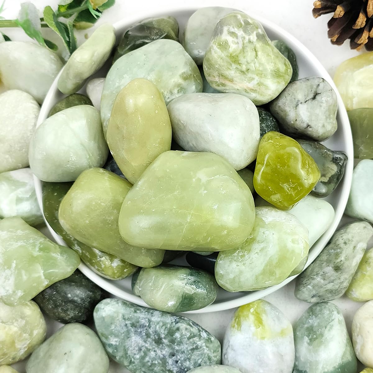 YISZM Jade Pebbles 2-3 inch for planters; colorful moisture retention and elegant decor