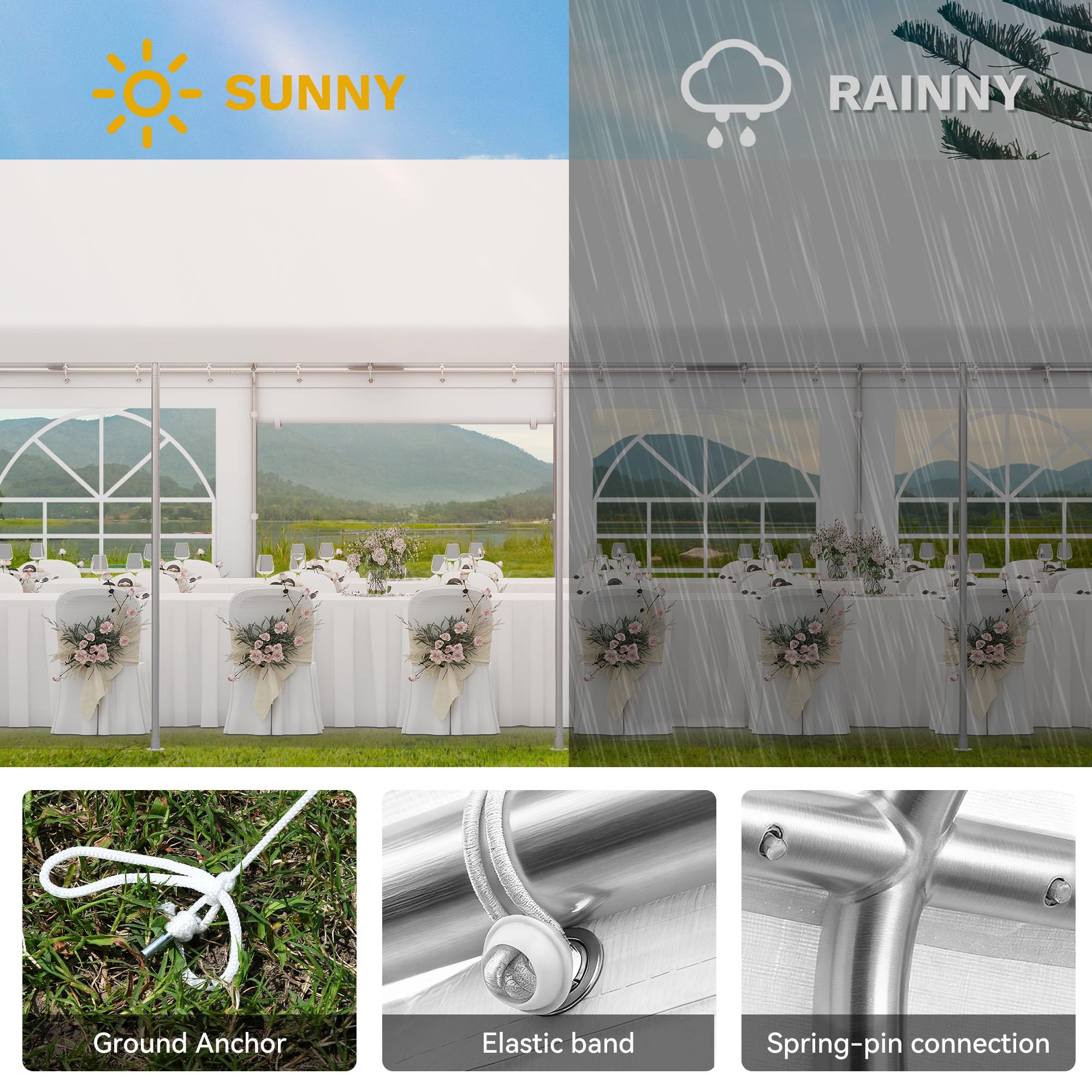 YITAHOME tent set up for wedding or market event using removable sidewalls