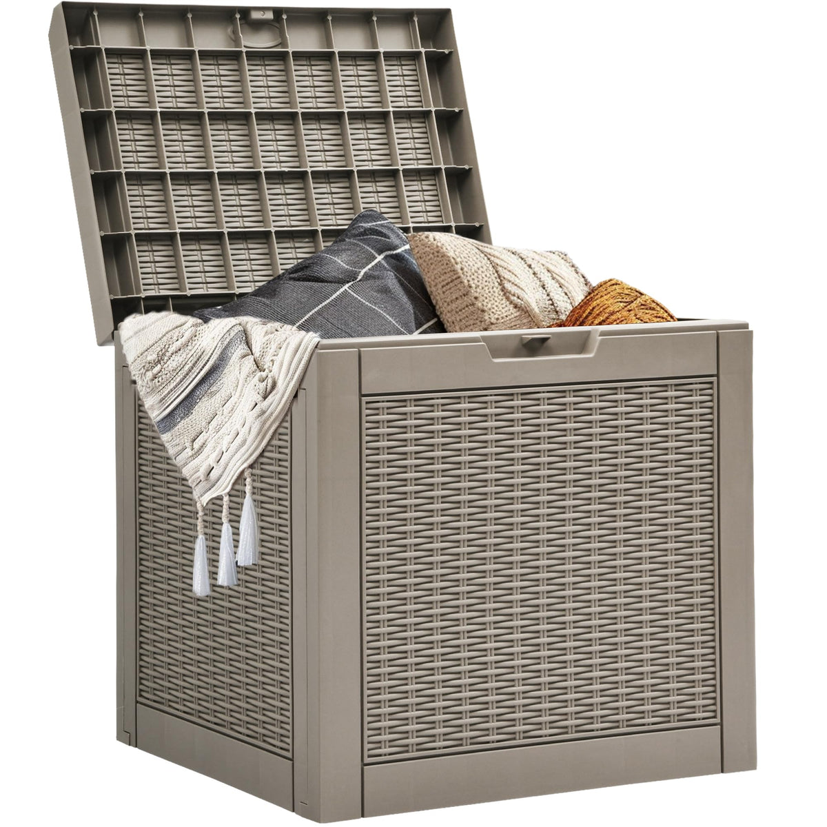 YITAHOME 32-gallon outdoor storage box with lid closed, showing compact footprint