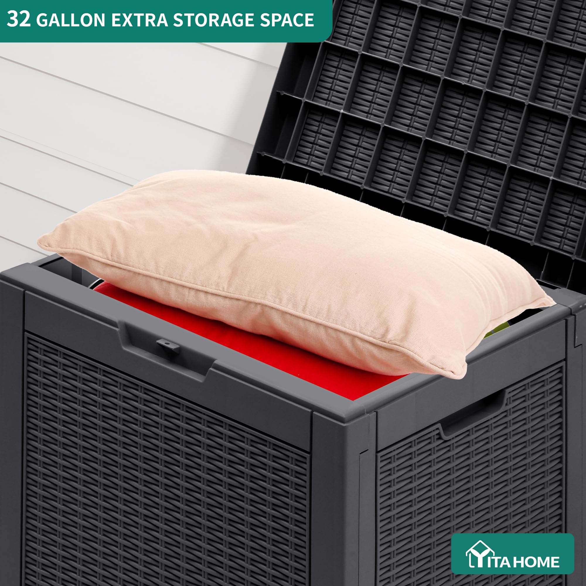 YITAHOME deck box lid open displaying accessible interior storage