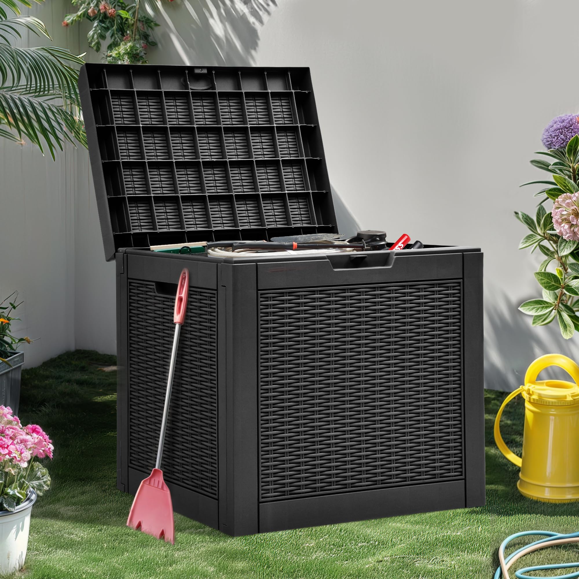 YITAHOME rattan-effect lid adds stylish outdoor charm.